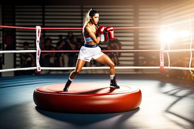 Boxeadora de pie en el ring