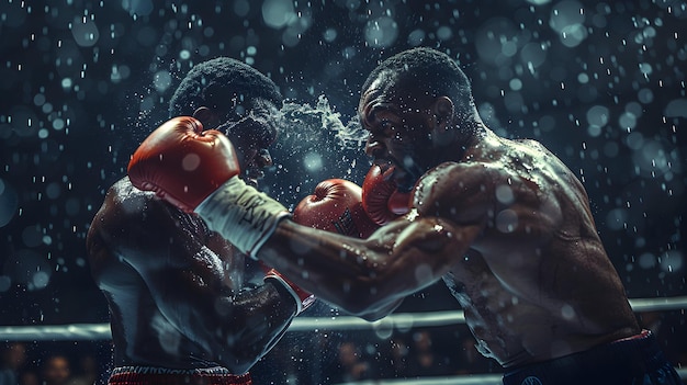 Foto boxeadores de troca ferozes lutando no ringue com intensa ação e competição foto realista c