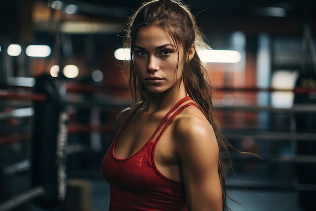 Boxer feminino treinando no ginásio de boxe