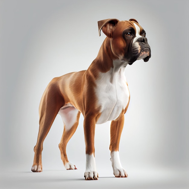 Boxer. Realistische Darstellung des Hundes isoliert auf weißem Hintergrund. Hunderassen