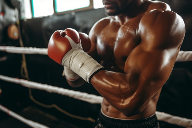 Boxer wickelt die Hände vor der Trainingssitzung