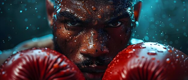 Foto boxer39s gaze determination and power concept técnica de boxe treinamento de força análise de estratégia de condicionamento mental