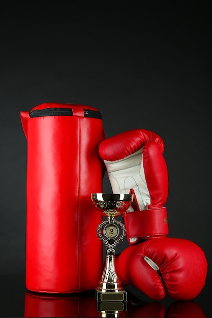 Boxhandschuhe und Boxsack isoliert auf schwarz