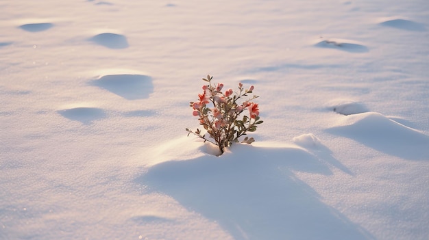 Foto boxwood solitário uma flor na neve com estilo de onda do deserto