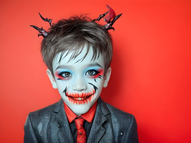 Boy Smile se maquia como malvado para festa de Halloween