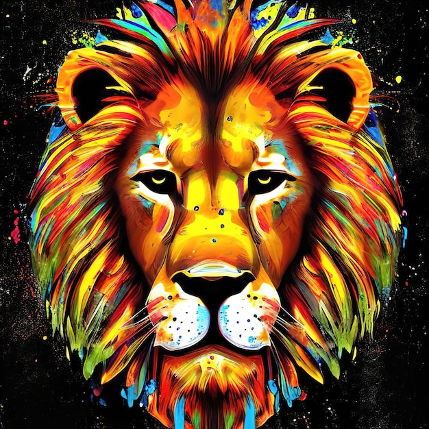Bozal de león dibujado a mano colorido fondo colorido abstracto