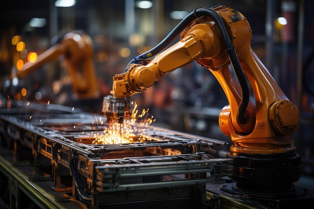 Braço robótico para linha de montagem eletrônica Automação de fábrica moderna e inteligente usando máquinas avançadas