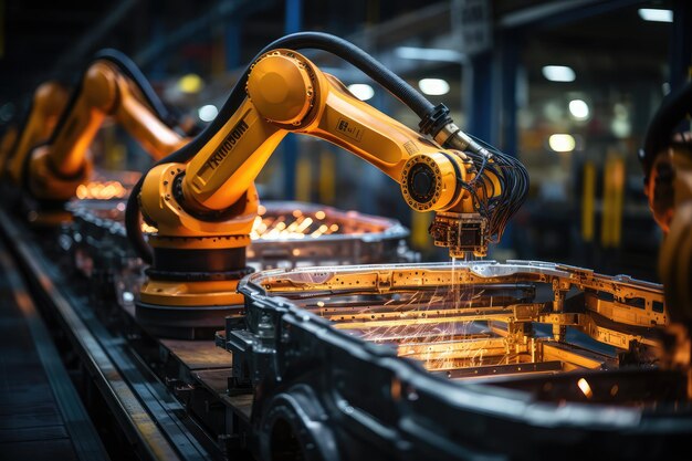 Braços de robôs inteligentes da indústria para fotografia de publicidade profissional de produção de fábrica digital