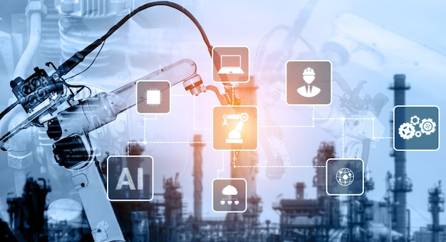 Braços robóticos inteligentes da indústria para tecnologia de produção de fábrica digital