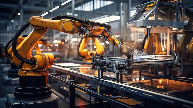Foto braços robóticos inteligentes da indústria para tecnologia de produção de fábricas digitais ia gerativa