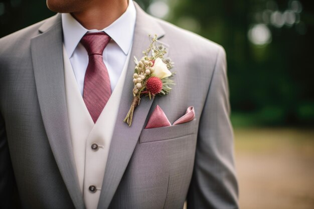 Bräutigamanzug mit angenähter Boutonniere