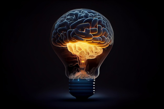 Brain Bulb Idea creativa con Brain and Light Bulb machine learninggenerative ai