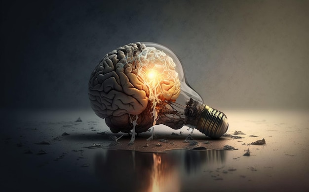 Brain Glühbirnen Ideen für neue Ideen mit innovativer Technologie und Kreativität Generative AI