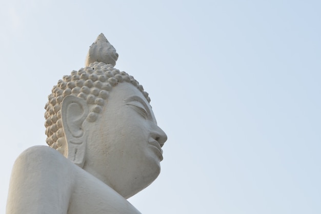 Branca, buddha, estátua, azul, céu