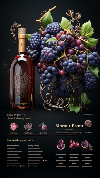 Brandy de frutas premium colorido com uma luxuosa paleta roxa e dourada conceitos criativos ideias de design