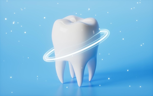 Branqueamento de dente e conceito de saúde de dente limpo renderização em 3d