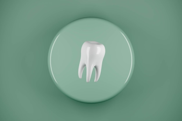 Branquear o dente no pódio verde clínica odontológica 3d renderizar logotipo