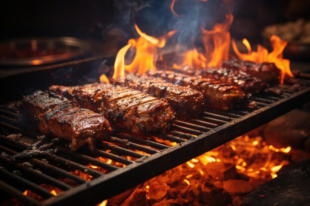 Brasas rojas en una barbacoa encendida generativa IA