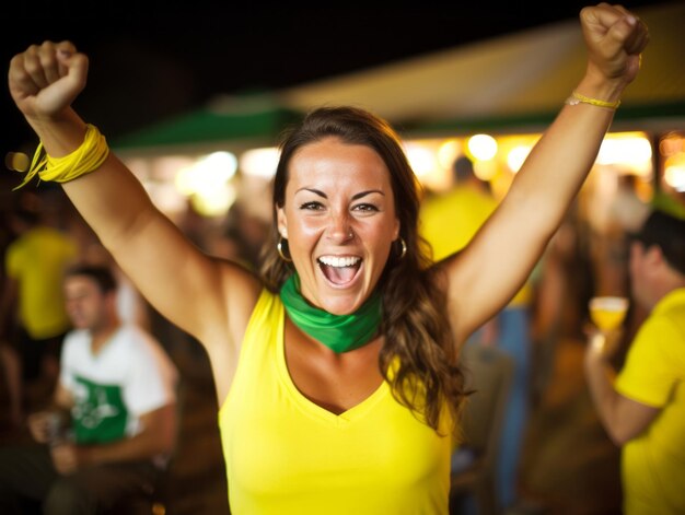 Foto brasileira comemora vitória do time de futebol