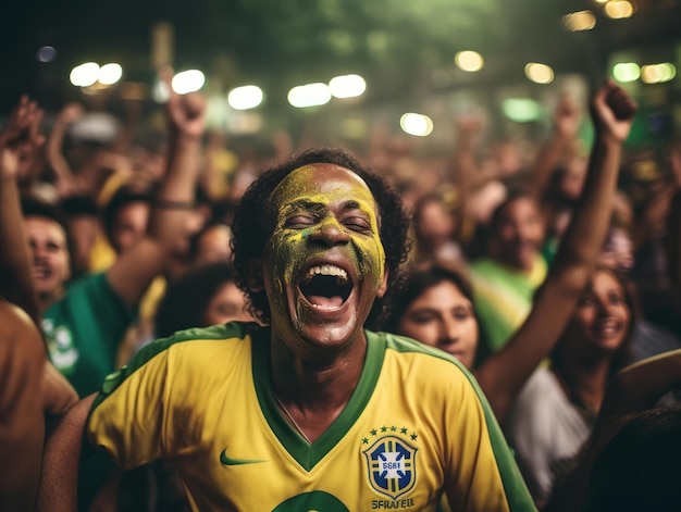 Foto brasileiro comemora vitória do time de futebol