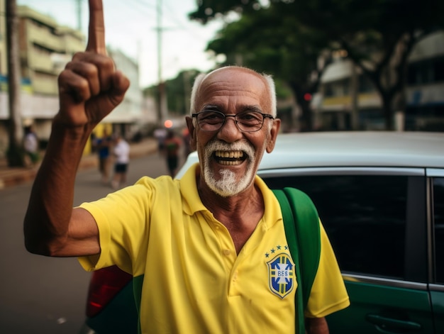 Un brasileño celebra la victoria de su equipo de fútbol