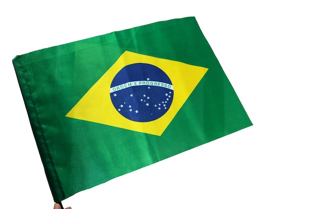 Brasilianische Flagge Gehisste und wehende Flagge. Selektiver Fokus Übersetzungsauftrag und -fortschritt