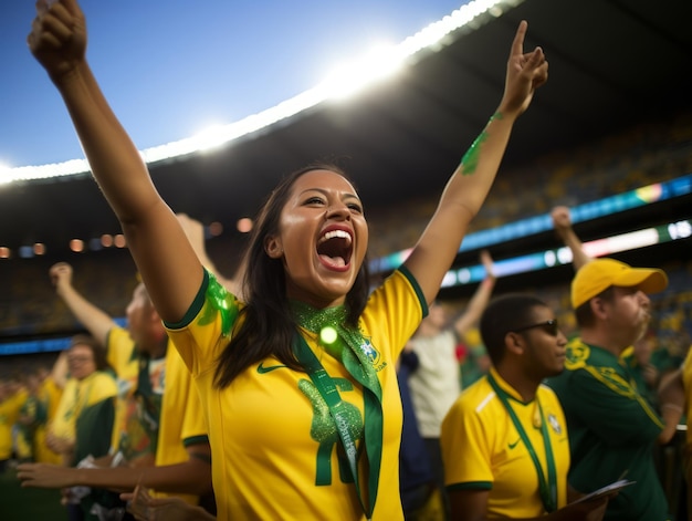 Brasilianische Frau feiert den Sieg ihrer Fußballmannschaft