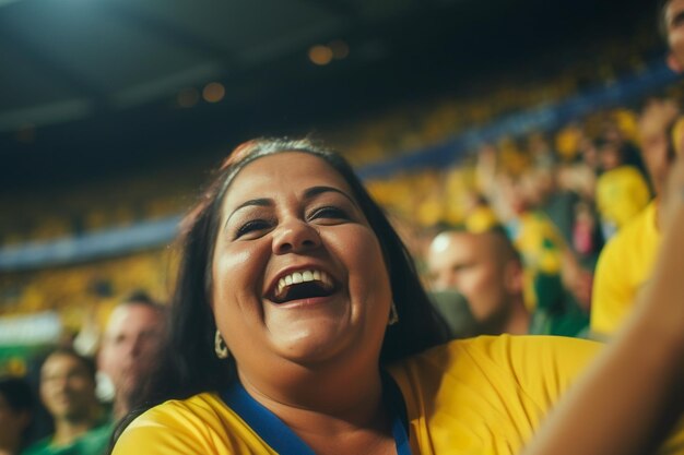 Brasilianische Fußballfans in einem WM-Stadion unterstützen die Nationalmannschaft