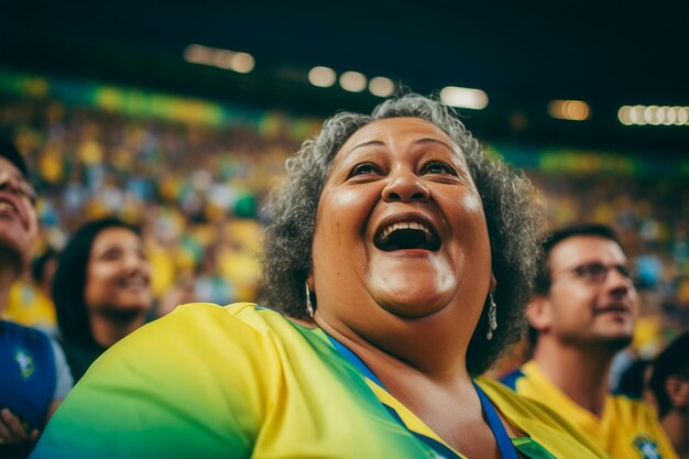 Brasilianische Fußballfans in einem WM-Stadion unterstützen die Nationalmannschaft