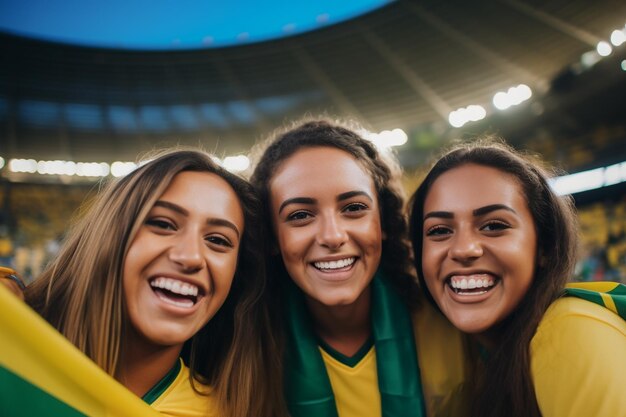 Brasilianische Fußballfans in einem WM-Stadion unterstützen die Nationalmannschaft