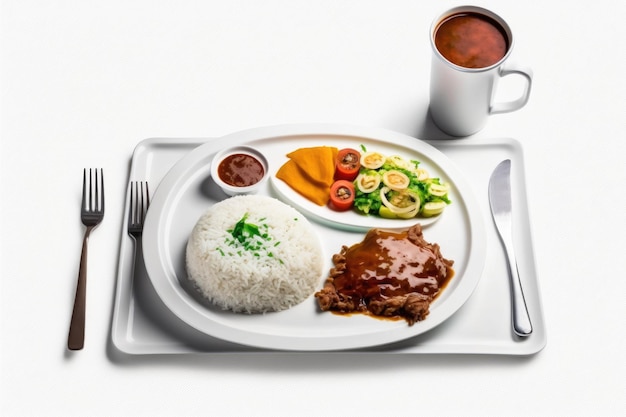 Brasilianische Küche Mittagessen Executive Fertig mit dem Essen auf einem weißen Hintergrund allein
