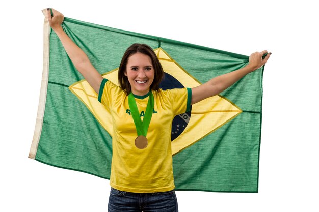 Brasilianische Sportlerin, die eine goldene Medaille gewinnt