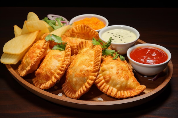 Brasilianischer pastellfarbener frittierter Snack, gefüllt mit Fleisch und Käse