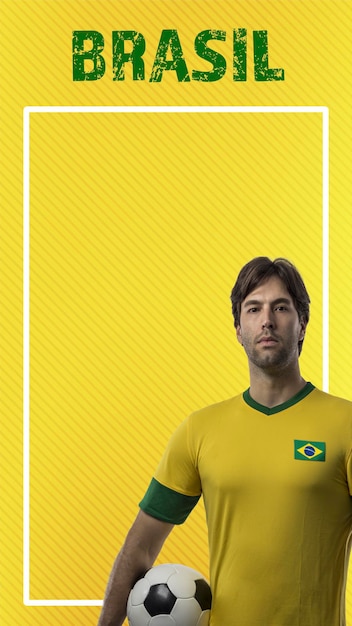 Brasilianischer Spieler feiert auf gelbem Hintergrund