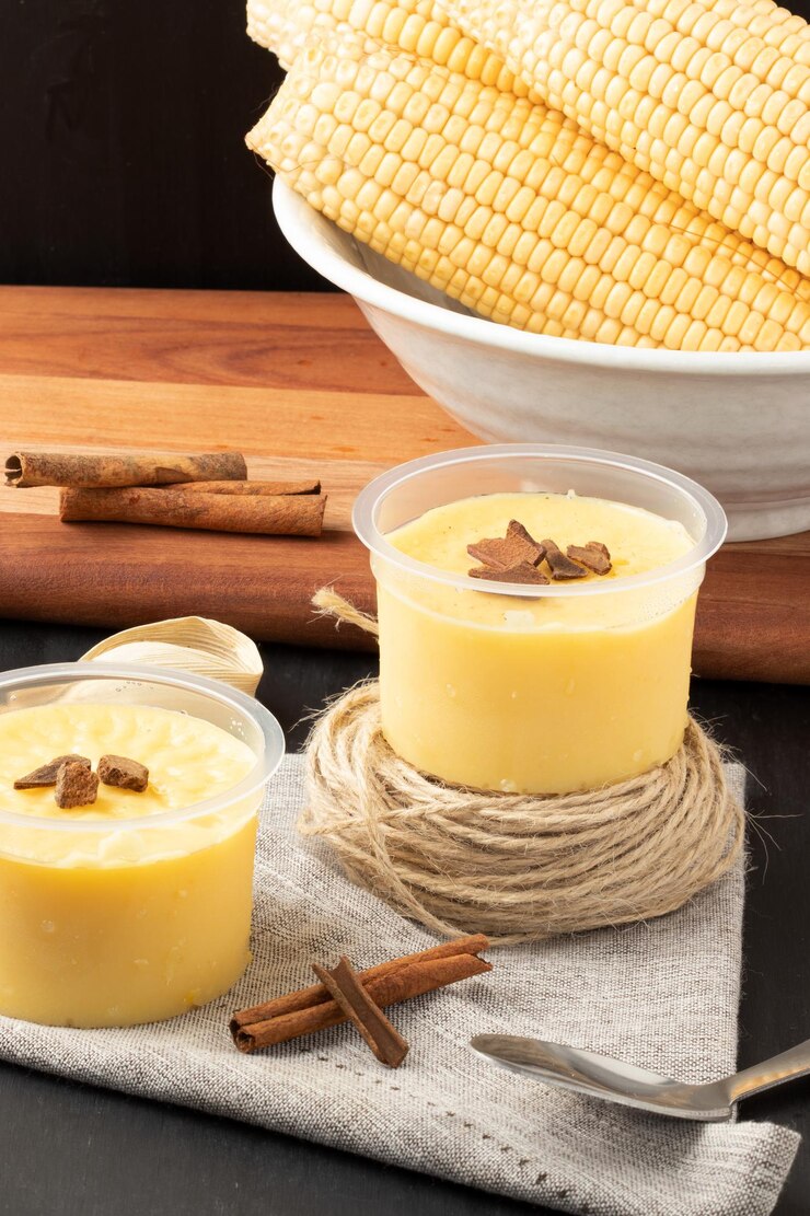 Brasilianisches Dessert Curau mit Zimt.