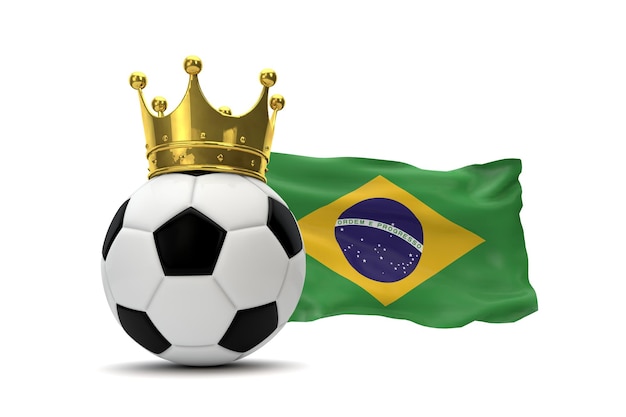 Brasilien-Flagge und Fußball mit Goldkrone 3D-Rendering