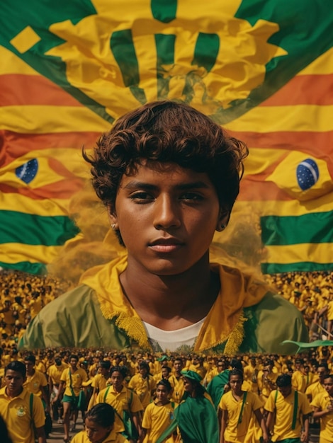 Brasilien-Tagesjugend feiert mit Flagge