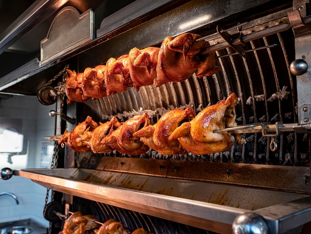 Brathähnchen in der Rotisserie-Maschine