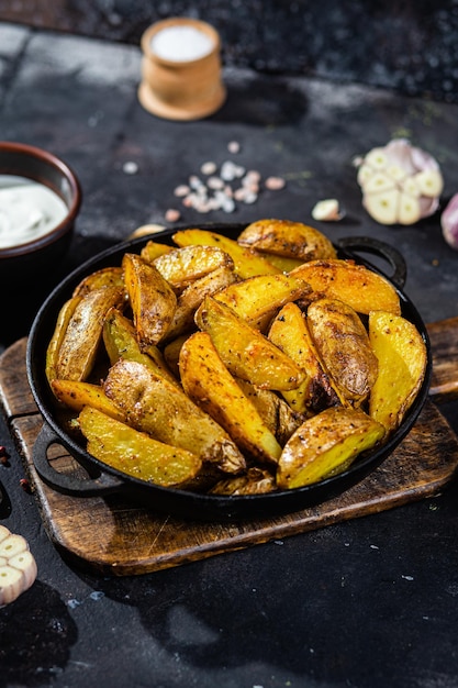 Bratkartoffeln Rustikale Kartoffel mit Knoblauch und Gewürzen