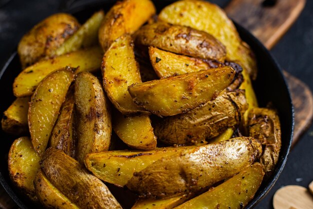 Bratkartoffeln Rustikale Kartoffel mit Knoblauch und Gewürzen