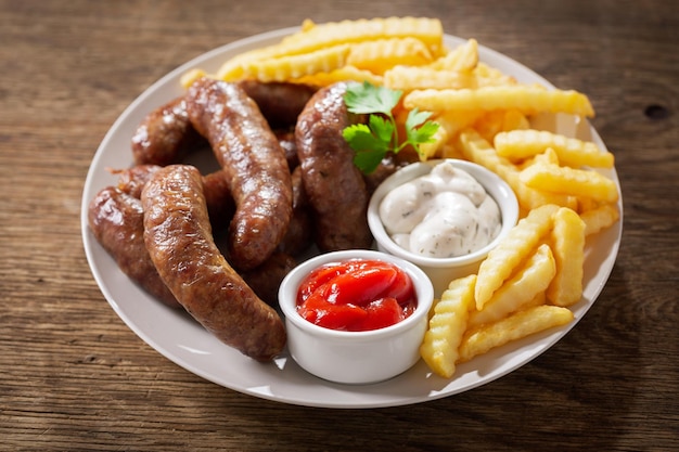 Bratwurstteller mit Pommes frites