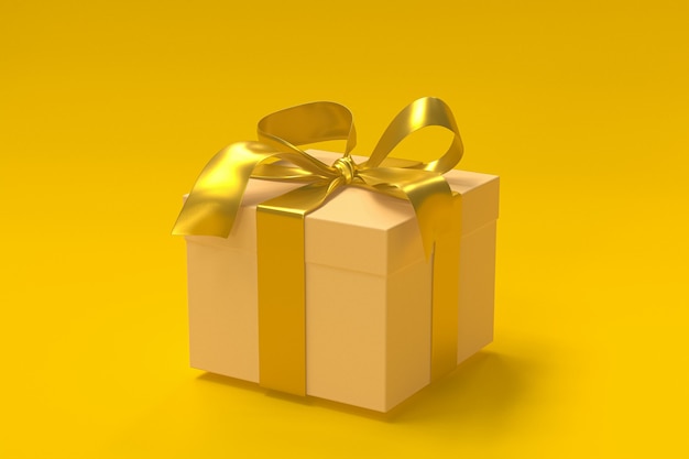 Braune Geschenkbox 3d mit Goldband und Schleife