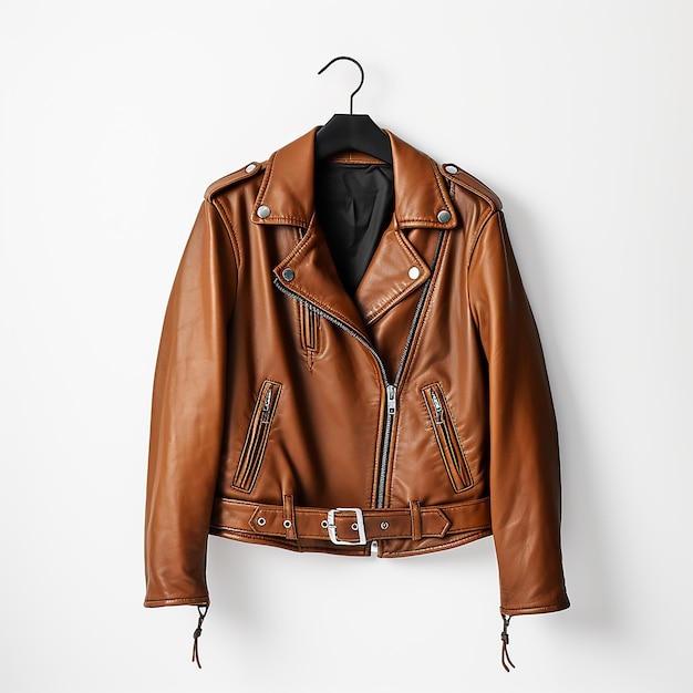 braune Luxus-Premium-Lederjacke mit weißem Hintergrund PSD-Mockup-Design