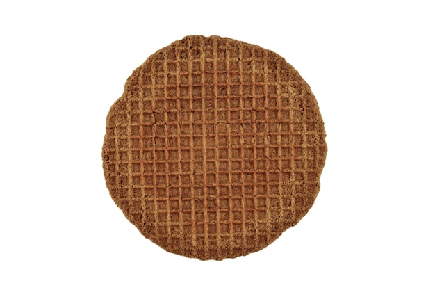 Braune Schokoladenwaffel auf weißem Hintergrund Runde knusprige Waffel Isoliertes Foto