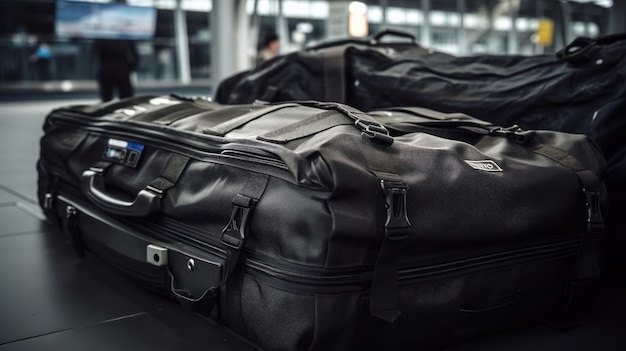 Foto brauner koffer beim einchecken am flughafen