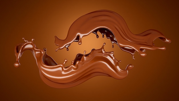 Brauner Schokoladenspritzerhintergrund. 3D-Illustration, 3D-Rendering.