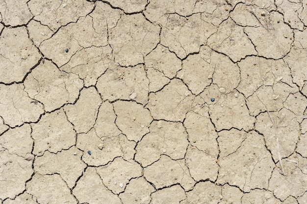 Brauner trockener boden oder wüste rissiger bodenbeschaffenheitshintergrund, land-trockene erderwärmung.