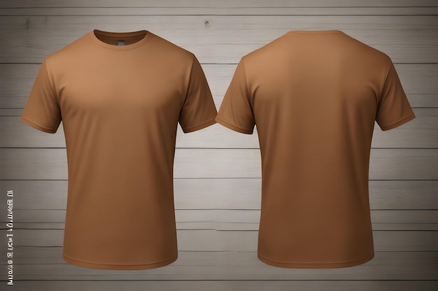 Braunes männliches T-Shirt realistisches Mockup-Set aus Vorder- und Rückansicht