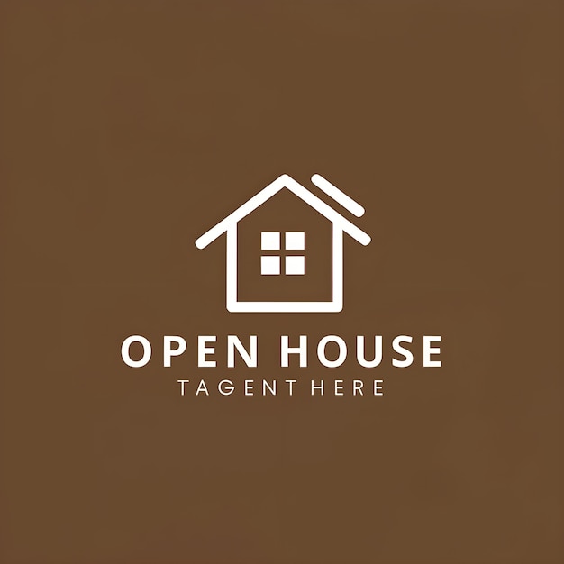 Braunes, minimalistisches, luxuriöses Haus mit dem Open House-Logo