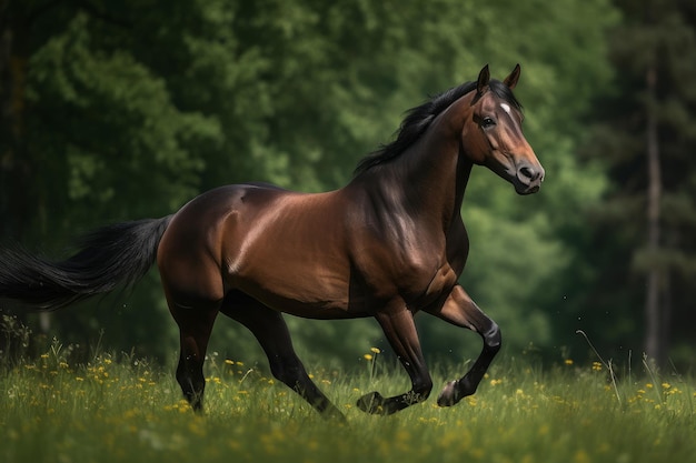 Braunes Pferd im Galopp auf dem Feld Illustration AI GenerativexA